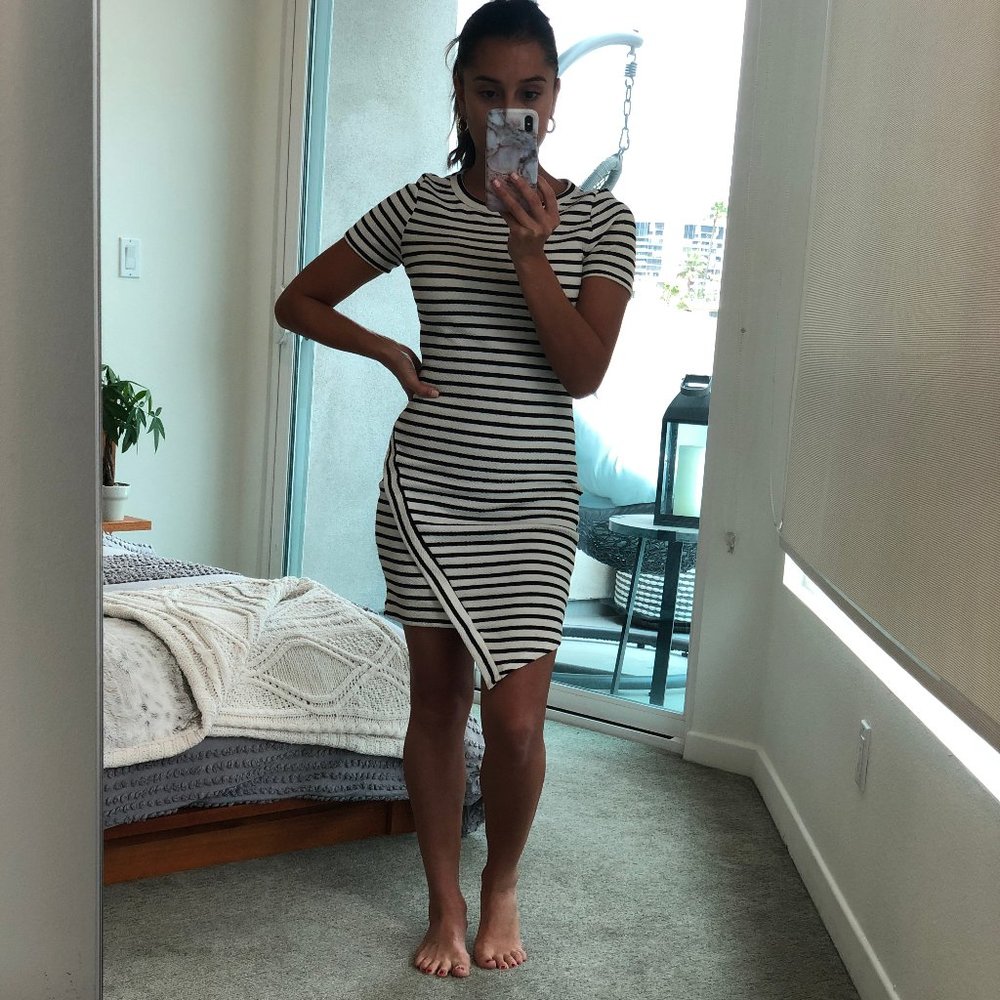 Asymmetrical striped mini dress